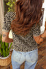 Khaki Textured Leopard Print Crew Neck Short Sleeve Top