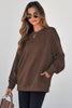Coffee Solid Color Textured Round Neck Drop Shoulder Pullover Sweatshirt