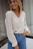 Beige Flower Lace V Neck Ruffled Sleeve Top