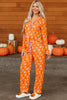 Orange Halloween Print Lapel Shirt Long 2pcs Pajama Set