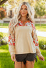 Parchment Floral Plaid Patchwork Casual Top