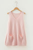 Jet Stream Ribbed Deep V Neckline Front Pocketed Loose Tunic Sweater Vest