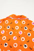 Orange Halloween Print Lapel Shirt Long 2pcs Pajama Set