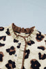 Khaki Plus Size Leopard Print Frilled Color Block Trim Button Down Short Sleeve Blouse