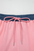 Pink Color Block Patchwork Varsity Striped Detail Drawstring Elastic Waist Shorts