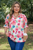 Pink Plus Size Floral Print Ruched Short Sleeve Blouse