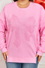 Pink Big Bow Lace Embroidered Dolman Sleeve Slit Plus Size Sweatshirt