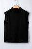 Black Solid Color High Neck Cap Sleeve Loose Top