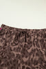 Brown Retro Leopard Print Contrast Varsity Stripe Trim Plus Size 2pcs Short Set