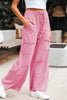 Bonbon Mineral Wash Exposed Seam Drawstring High Waist Wide Leg Cargo Pants