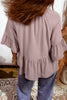 Sepia Rose Slit V Neck Ruffled Loose Blouse