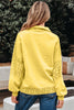 Yellow Cream Embroidered Flower Patchwork Snap Buttons Pullover Sweatshirt