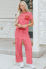 Sky Blue Stripe Crew Neck Tee Drawstring Waist Cropped Pants Set