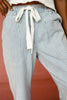 Sky Blue Stripe Mid Rise Drawstring Waist Jeans
