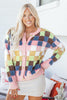 Multicolour Plush Checkered Pattern Button Front Cardigan Sweater
