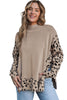 Gray Leopard High Neck Side Slit Oversized Sweater