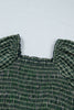 Green Plaid Square Neck Shirred High Waist Ruffle Hem Dress