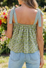 Green Fashion Printed Knot Straps Babydoll Tank Top
