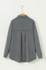 Medium Grey Mineral Wash Chest Pockets Drop Shoulder Shacket with Side Slit
