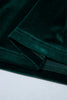 Blackish Green Leopard Trim Velvet Long Sleeve Shift Dress