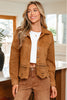 Thai Curry Solid Color Faux Suede Hollowed Detail Retro Style Jacket