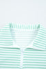 Green Stripe Quarter Zip Collar Pullover Long Sleeve Top
