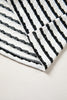 Black Stripe Textured Knit Twisted Rib Contrast Patchwork V Neck Long Sleeve Top