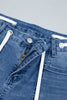 Beau Blue Solid Patchwork Grommet Tie Waist Loose Ankle-Length Jeans