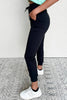 Black Exposed Seam Detail Skinny Drawstring Jogger Pants