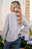 Dark Grey Striped Print Contrast Patchwork Detail Split Neck Blouse