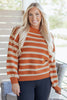 Orange Stripe Ribbed Trim Drop Shoulder Sweater