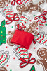 White Christmas Pattern Button V Neck Pullover Drawstring Pants 2pcs Lounge Set
