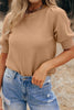 Light French Beige Solid Color Knit Short Puff Sleeve Sweater