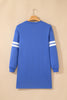 Sky Blue Varsity Contrast Banded Sleeve Shift Sweatshirt Dress