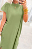 Red Sandalwood Solid Color Long T Shirt Dress with Slits