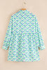 Green Floral Print Notched Neck Scalloped Detail Long Sleeve Mini Dress