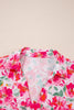 Pink Floral Boxy Fit Ruffled Short Sleeve V Neck Blouse