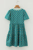 Green Contrast Trim V Neck Short Sleeve Floral Dress