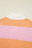 Orange Stripe Colorblock Half Zip Oversize Sweater