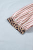 Pink Stripe Leopard Trim V Neck Button Down Half Sleeve Shirt