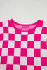 Rose Check Pattern Cap Sleeve Knitted Sweater
