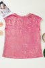 Bright Pink Metallic Round Neck Cap Sleeve Tee