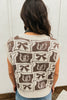 Brown Western Horseshoe Bow Printed V Neck Loose Sweater Vest