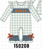 Sage Turkey Embroidery Gingham Ruffle Romper