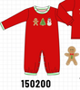 Red Gingerbread Tree Embroidery Romper