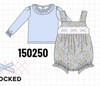 Blue Floral Bow Smocked 2pc Bubble Set