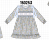 Blue Floral Bow Smocked Ruffle Dress