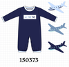 Navy Airplane Embroidery Romper