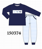 Navy Airplane Embroidery Pants Set