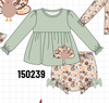 Sage Turkey Applique Bow Bloomer Set